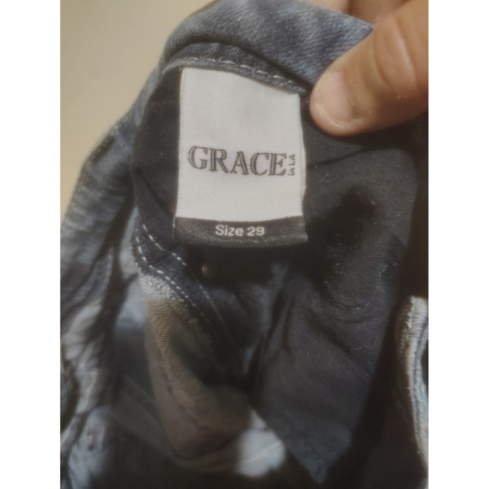 Grace in LA Women Bootcut Jeans Feather Embroidery Rhinestone Medium Wash 29 - Picture 6 of 6